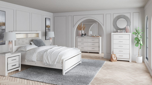 Altyra White 7 Pc. Dresser, Mirror, Queen Panel Bookcase Bed, 2 Nightstands