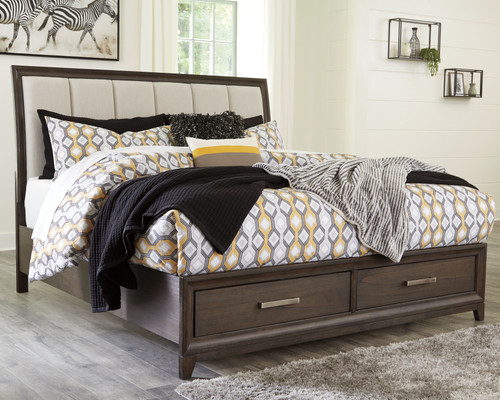 Brueban Rich Brown/Gray California King Panel Bed with 2 Storage Drawers