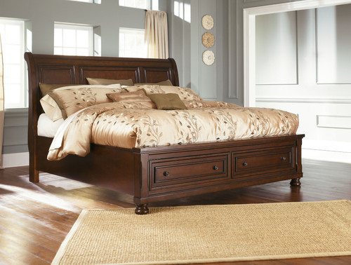 Porter Rustic Brown Queen Sleigh Bed with 2 Storage Drawers