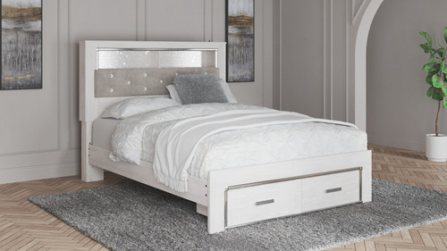 Altyra White Queen Panel Bookcase Bed with Footboard Storage