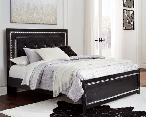 Kaydell Black Queen Upholstered Panel Bed, Roll Slats