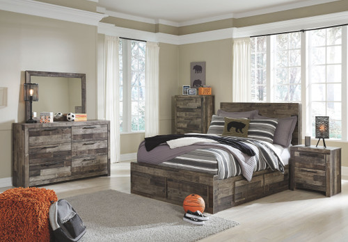 Derekson Multi Gray 9 Pc. Full Panel Bed with 6 Storage Drawers, Dresser, Mirror, Chest, Nightstand