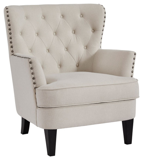 Romansque Beige Accent Chair Gunmetal Finish