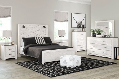Gerridan White 8 Pc. Dresser, Mirror, Chest, Queen Panel Bed With Sconces, 2 Nightstands