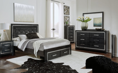 Kaydell Black 7 Pc. Dresser, Mirror, Queen Upholstered Panel Bed With 2 Storage Drawers, 2 Nightstands
