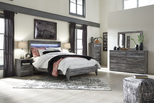 Baystorm Gray 5 Pc. Dresser, Chest, Mirror, King Panel Bed