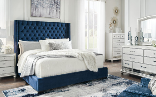 Coralayne Blue 4 Pc. Dresser, Mirror, King Panel Bed