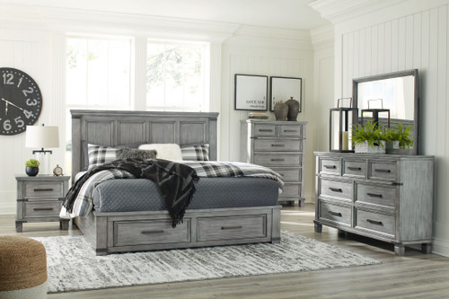 Russelyn Gray 8 Pc. Dresser, Mirror, Chest, King Storage Bed, 2 Nightstands