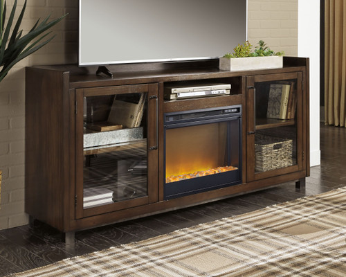 Starmore Brown 70" TV Stand With Glass/stone Fireplace Insert