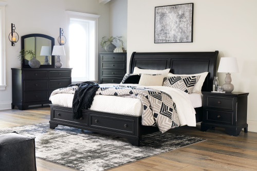 Chylanta Black California King Sleigh Storage Bed 7 Pc. Dresser, Mirror, Cal King Bed, 2 Nightstands