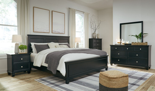 Lanolee Black 5 Pc. Dresser, Mirror, California King Panel Bed