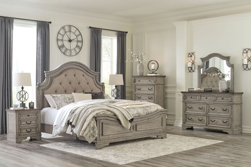 Lodenbay Antique Gray 8 Pc. Dresser, Mirror, Chest, King Panel Bed, 2 Nightstands