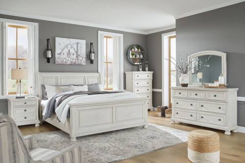 Robbinsdale Antique White 5 Pc. Dresser, Mirror, King Sleigh Bed