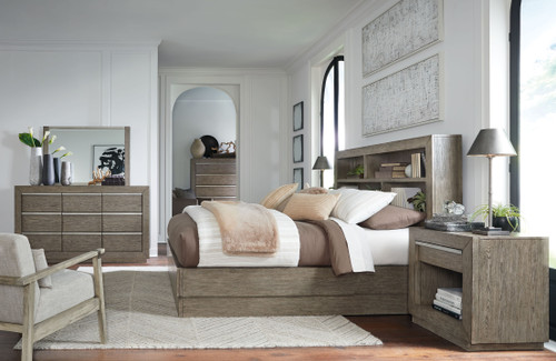 Anibecca Weathered Gray 6 Pc. Dresser, Mirror, Queen Bookcase Bed, 2 Nightstands