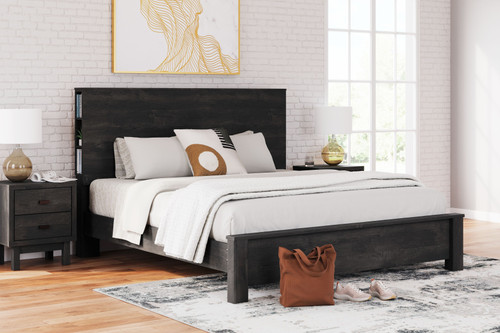 Toretto Charcoal King Panel Bookcase Bed