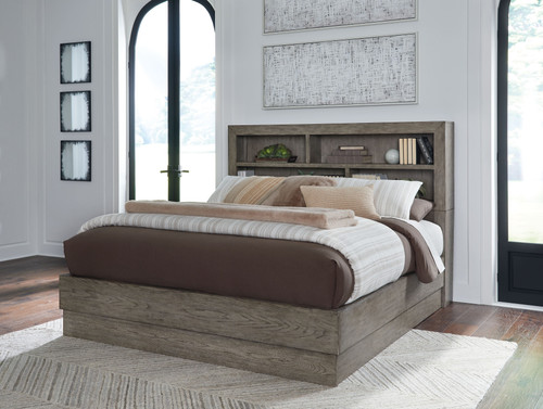 Anibecca Weathered Gray Queen Bookcase Bed