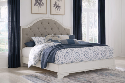 Brollyn White / Brown / Beige Queen Upholstered Panel Bed