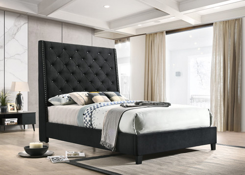 Chantilly Upholstered Queen Bed Black