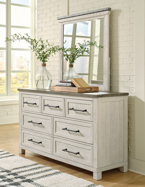 Brewgan Antique White Dresser, Mirror