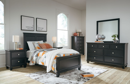 Lanolee Black 7 Pc. Dresser, Mirror, Twin Panel Bed, 2 Nightstands