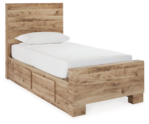 Hyanna Tan Twin Panel Bed With 1 Side Storage