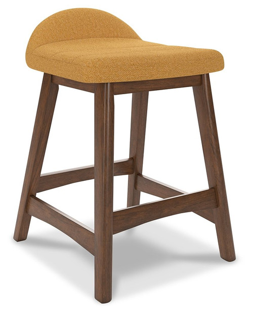 Lyncott Mustard / Brown Upholstered Barstool (Set of 2)