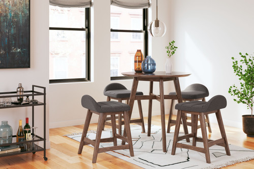 Lyncott Charcoal / Brown 5 Pc. Counter Table, 4 Upholstered Barstools