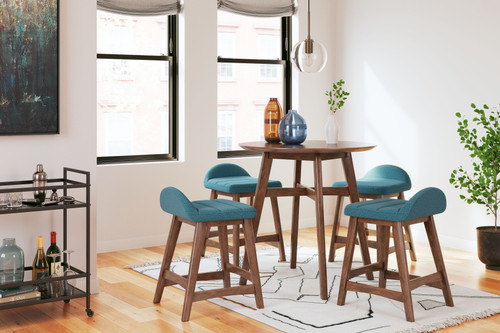 Lyncott Blue / Brown 5 Pc. Counter Table, 4 Upholstered Barstools