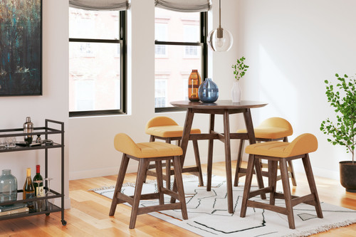 Lyncott Mustard / Brown 5 Pc. Counter Table, 4 Upholstered Barstools