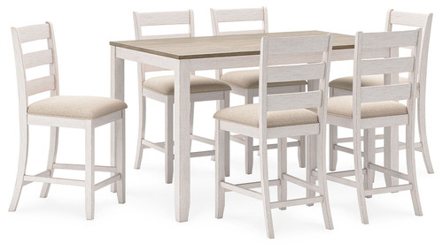 Skempton White / Light Brown Counter Height Dining Table And Bar Stools (Set of 7)