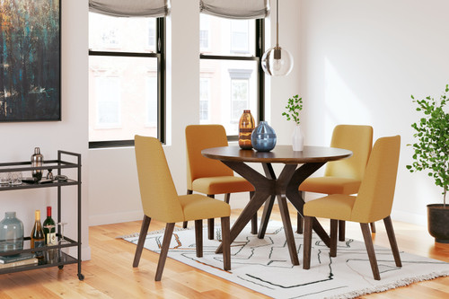 Lyncott Brown / Yellow 5 Pc. Dining Room Table, 4 Side Chairs