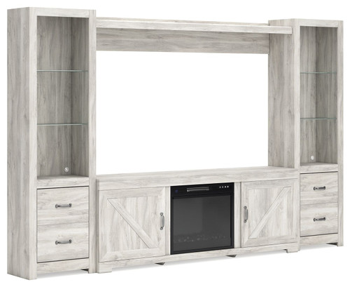 Bellaby Whitewash 4-Piece Entertainment Center With Glass/Stone Fireplace Insert