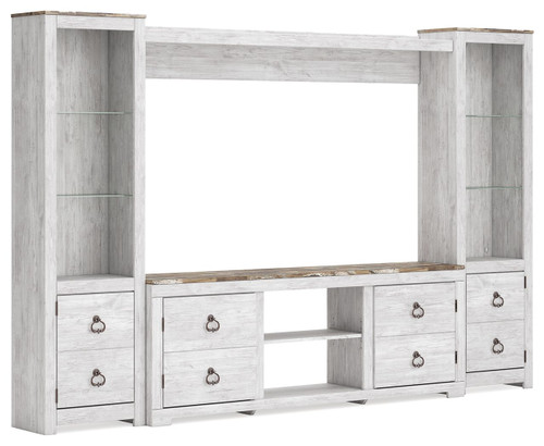 Willowton Whitewash 4-Piece Entertainment Center With 72" TV Stand