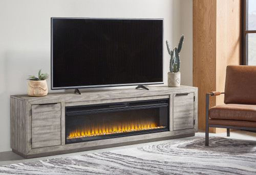 Naydell Gray 92" TV Stand With Wide Fireplace Insert
