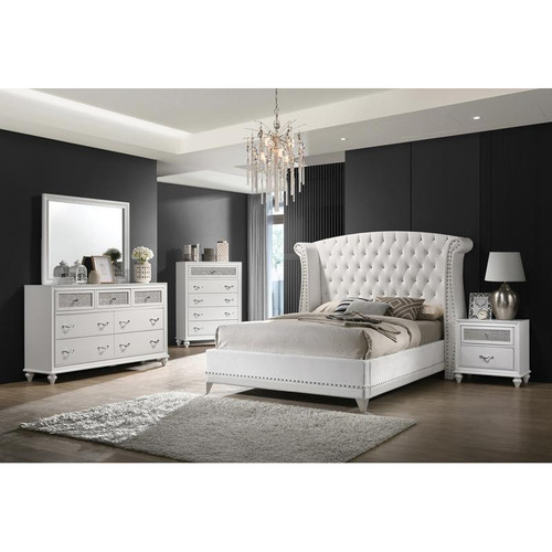 Barzini 5 Piece Upholstered Bedroom Set California King White