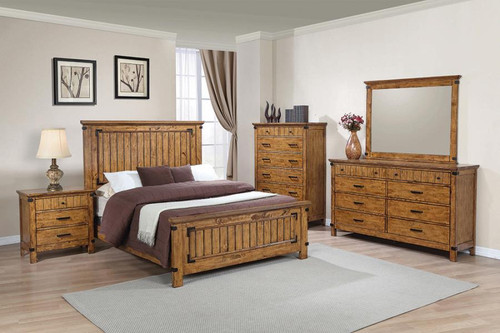 Brenner California King 4 Piece Set (Bed, Nightstand, Dresser, Mirror) Light Brown