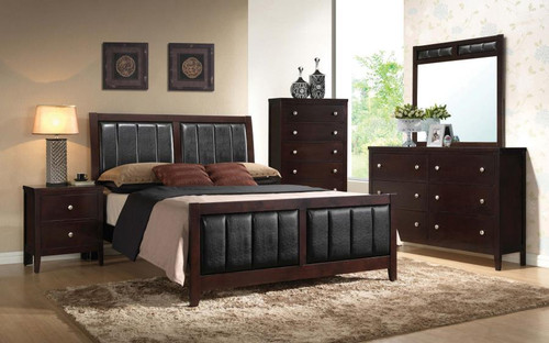 Carlton California King 5 Piece Set (Bed, Nightstand, Dresser, Mirror, Chest) Black And Brown