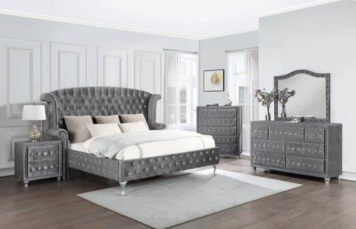 Deanna 5 Piece Set California King Tufted Upholstered Bed Gray