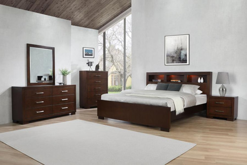 Jessica California King 5 Piece Set (Bed, Nightstand, Dresser, Mirror, Chest) Wood Brown