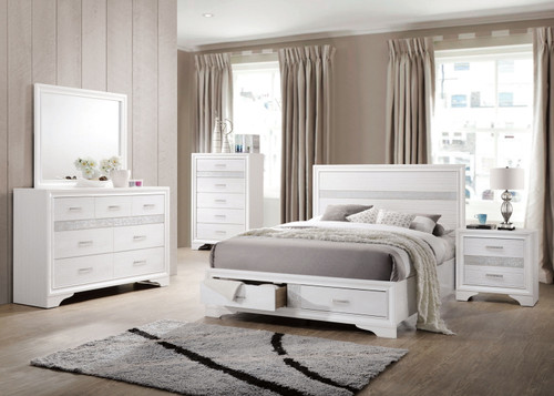 Miranda California King 5 Piece Set (Bed, Nightstand, Dresser, Mirror, Chest) White