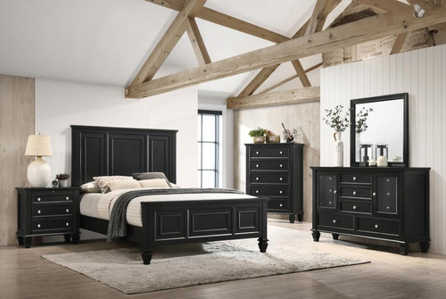 Sandy Beach California King 4 Piece Set (Bed, Nightstand, Dresser, Mirror) Black