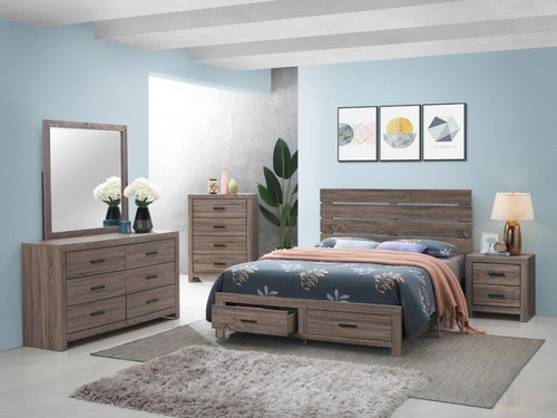 Brantford 4 Piece Eastern King Storage Bedroom Set Light Brown