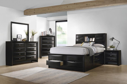 Briana Eastern King 5 Piece Set (King Bed, Nightstand, Dresser, Mirror, Chest) Black Wood