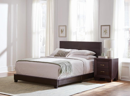 Dorian 5 Piece Bedroom Set Upholstered Eastern King Bed Brown