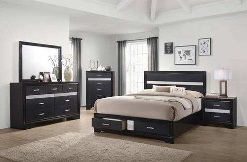 Miranda Eastern King 5 Piece Set (King Bed, Nightstand, Dresser, Mirror, Chest) Black