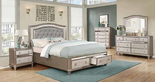 Bling Game 5 Piece Bedroom Set Pearl Silver Wood