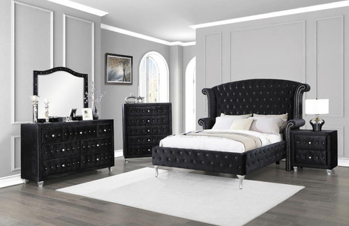 Deanna 4 Piece Set Tufted Upholstered Queen Bed Black