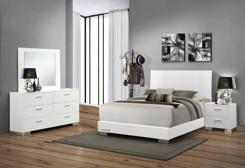 Felicity Queen 4 Piece Set (Bed, Nightstand, Dresser, Mirror) Wood White