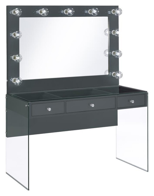 Afshan 3-Drawer Vanity Desk With Lighting Mirror Gray