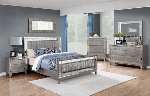 Leighton Full Bed 4 Piece Set Pearl Silver